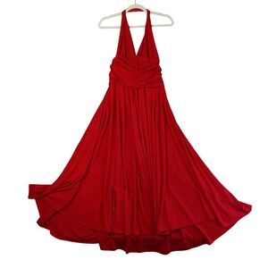 Red Halter Midi Dress - Elegant Flowy Evening Dress